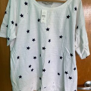 NWT Loft White Sweater w/Stars 14